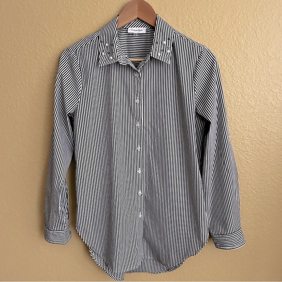Calvin Klein Black and White Striped Long Sleeve Button Down Shirt - Picture 1 of 9